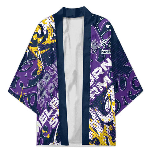 Personalized Melbourne Storm Rugby Kimono Urban Street Graffiti Style - Distressed Splatter Elements