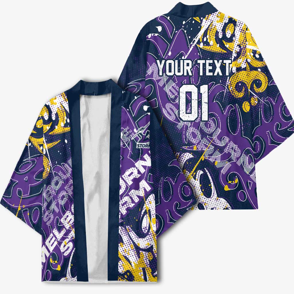 Personalized Melbourne Storm Rugby Kimono Urban Street Graffiti Style - Distressed Splatter Elements