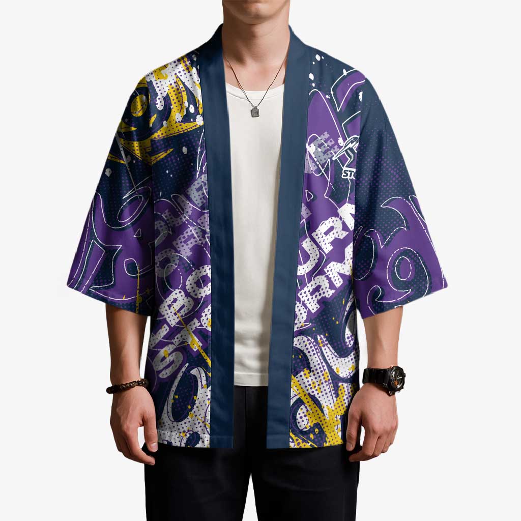 Personalized Melbourne Storm Rugby Kimono Urban Street Graffiti Style - Distressed Splatter Elements