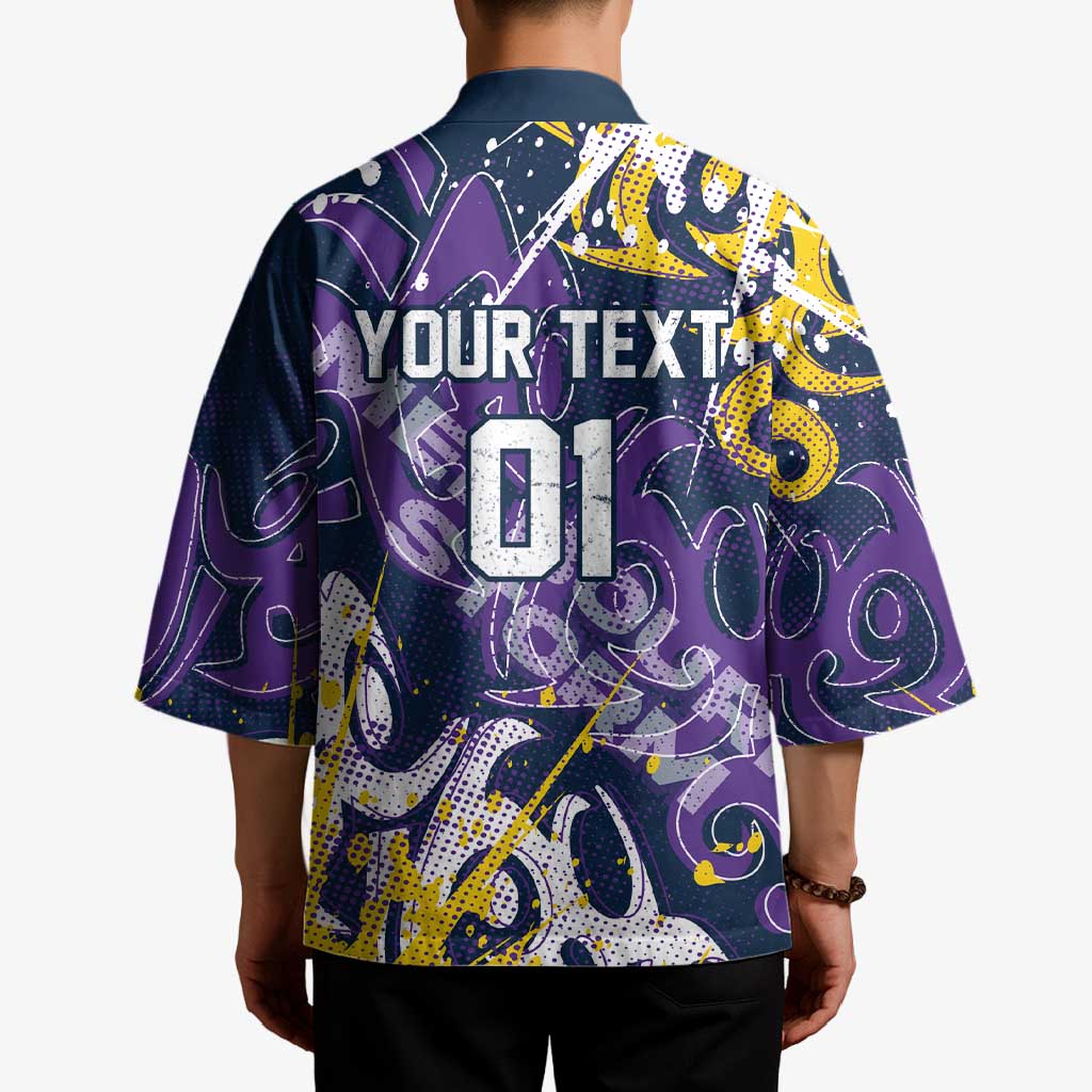 Personalized Melbourne Storm Rugby Kimono Urban Street Graffiti Style - Distressed Splatter Elements
