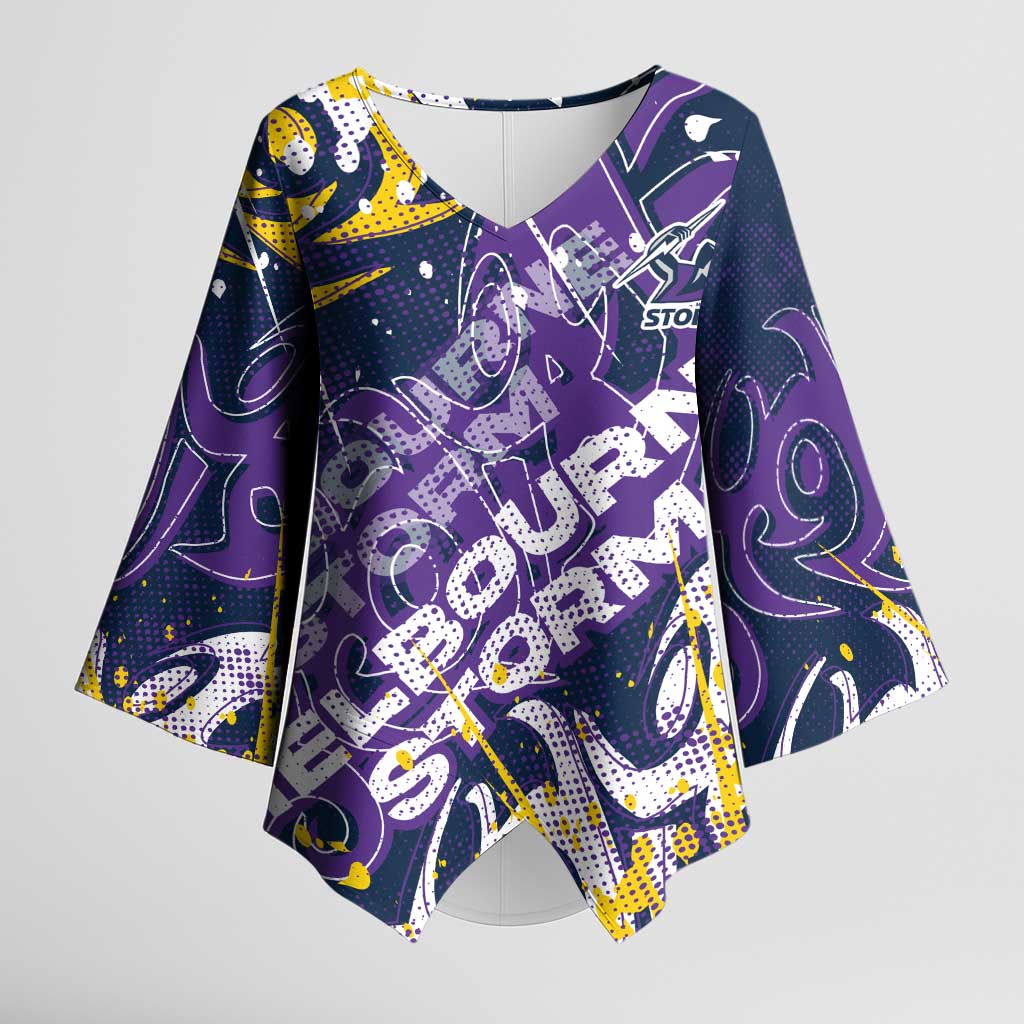 Personalized Melbourne Storm Rugby Kimono Sleeve Blouse Urban Street Graffiti Style - Distressed Splatter Elements