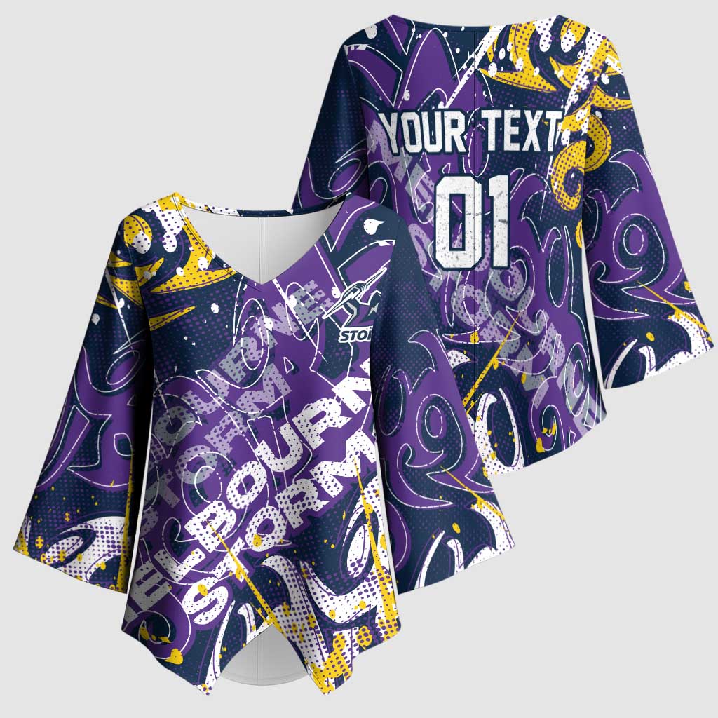 Personalized Melbourne Storm Rugby Kimono Sleeve Blouse Urban Street Graffiti Style - Distressed Splatter Elements