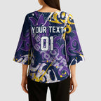 Personalized Melbourne Storm Rugby Kimono Sleeve Blouse Urban Street Graffiti Style - Distressed Splatter Elements