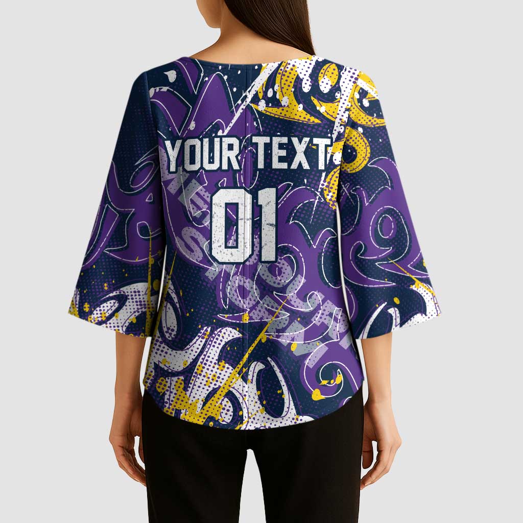 Personalized Melbourne Storm Rugby Kimono Sleeve Blouse Urban Street Graffiti Style - Distressed Splatter Elements