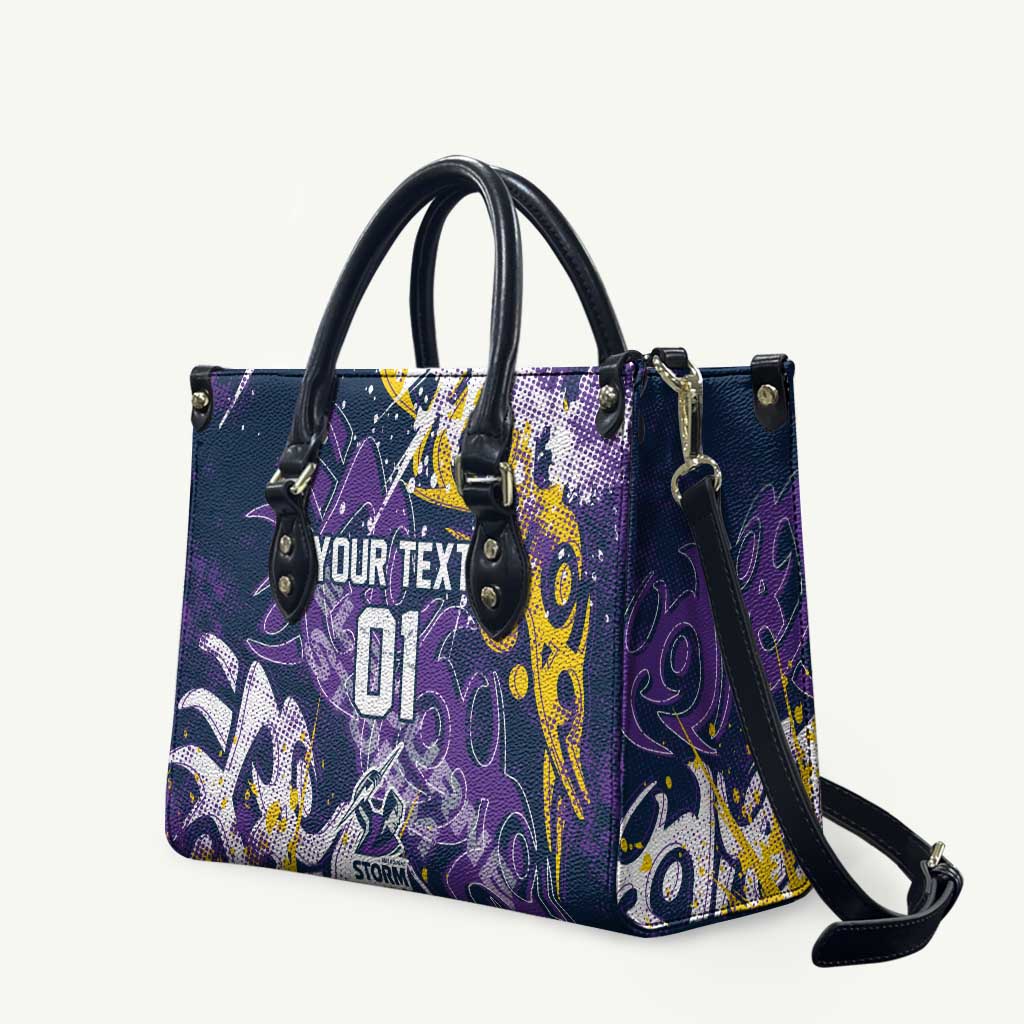 Personalized Melbourne Storm Rugby Leather Bag Urban Street Graffiti Style - Distressed Splatter Elements