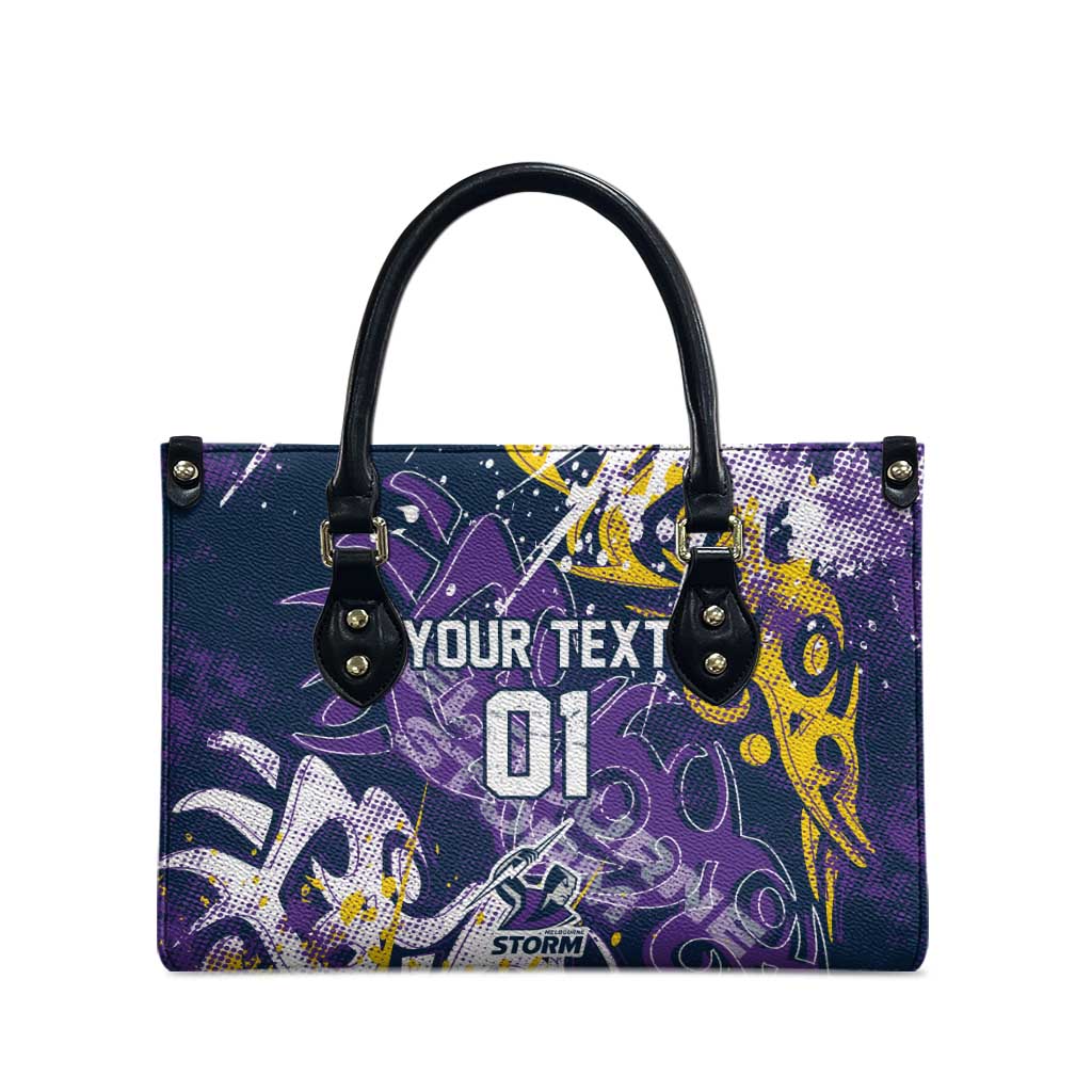Personalized Melbourne Storm Rugby Leather Bag Urban Street Graffiti Style - Distressed Splatter Elements