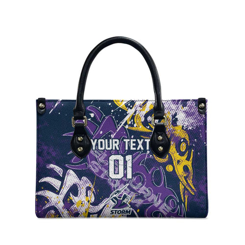 Personalized Melbourne Storm Rugby Leather Bag Urban Street Graffiti Style - Distressed Splatter Elements