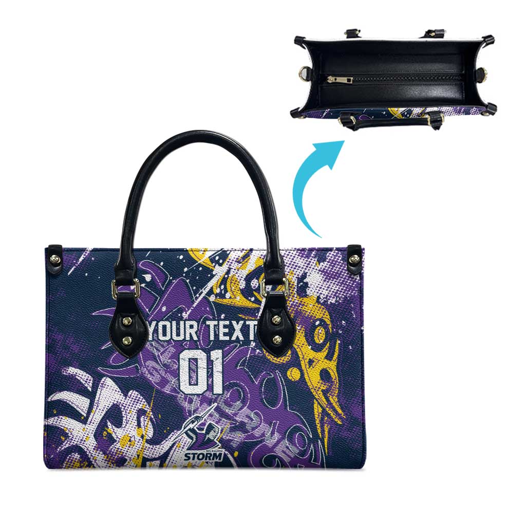 Personalized Melbourne Storm Rugby Leather Bag Urban Street Graffiti Style - Distressed Splatter Elements