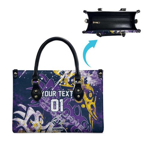 Personalized Melbourne Storm Rugby Leather Bag Urban Street Graffiti Style - Distressed Splatter Elements