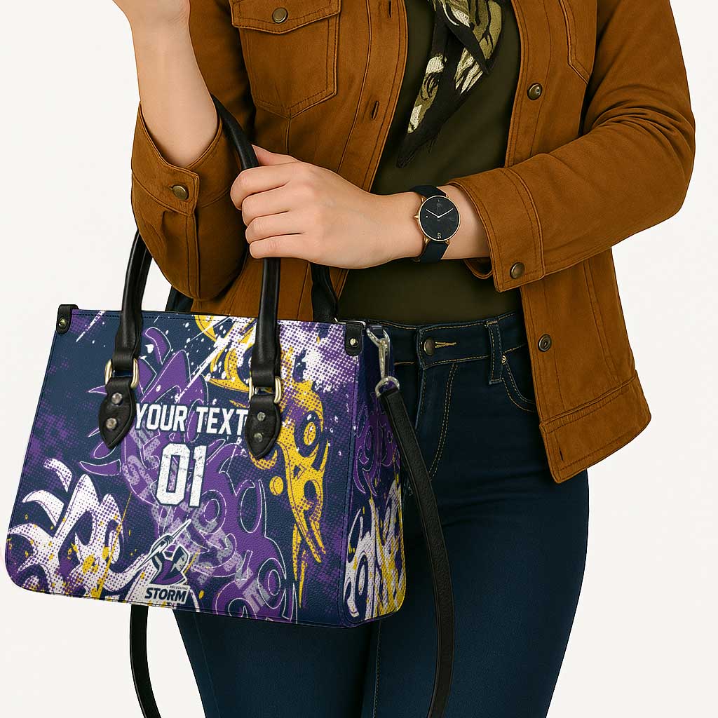 Personalized Melbourne Storm Rugby Leather Bag Urban Street Graffiti Style - Distressed Splatter Elements