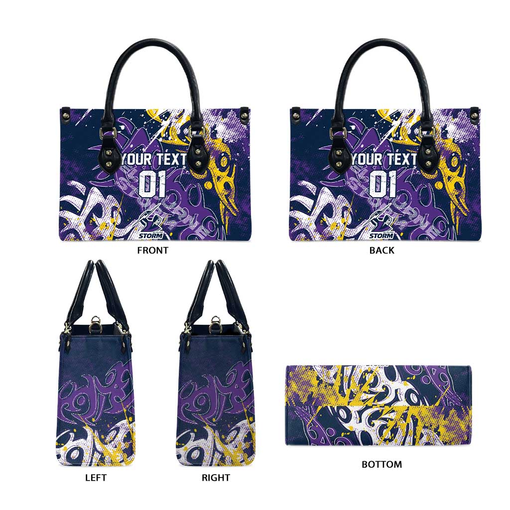 Personalized Melbourne Storm Rugby Leather Bag Urban Street Graffiti Style - Distressed Splatter Elements