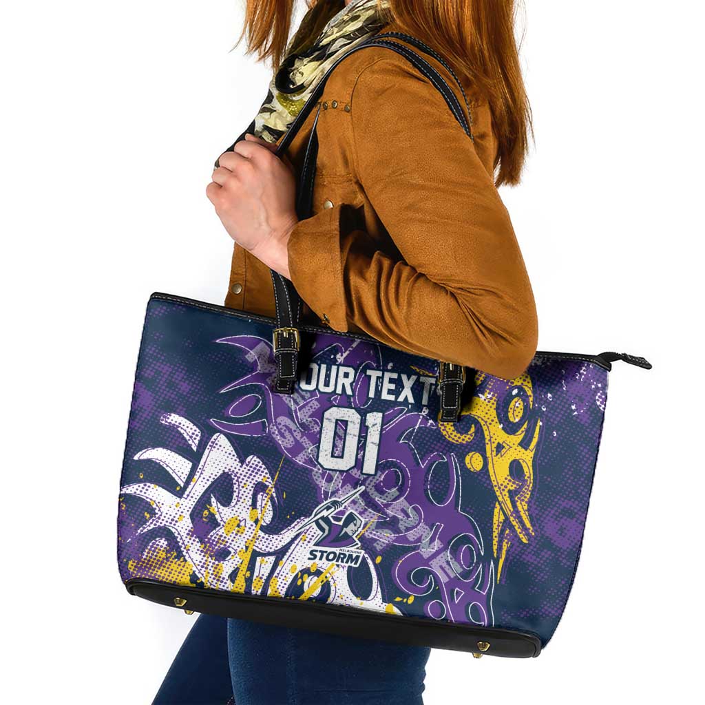 Personalized Melbourne Storm Rugby Leather Tote Bag Urban Street Graffiti Style - Distressed Splatter Elements