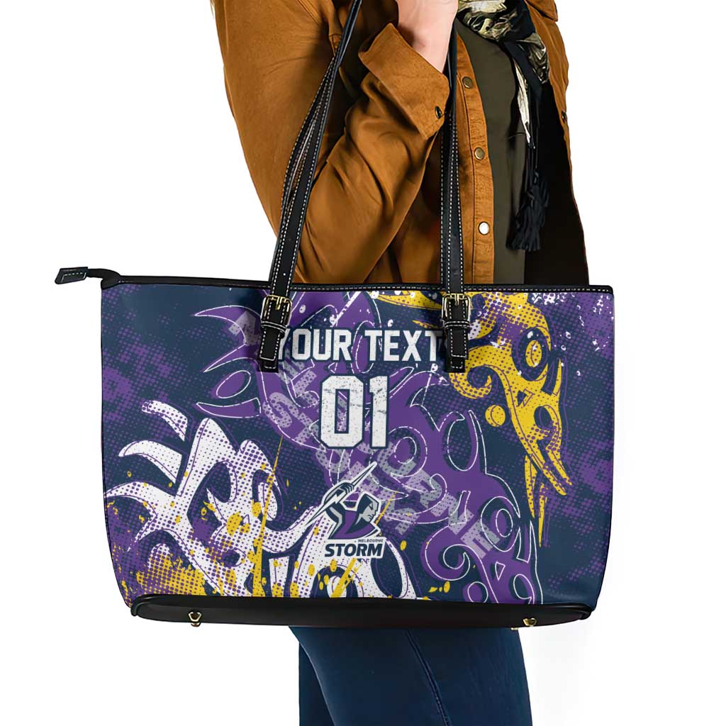 Personalized Melbourne Storm Rugby Leather Tote Bag Urban Street Graffiti Style - Distressed Splatter Elements