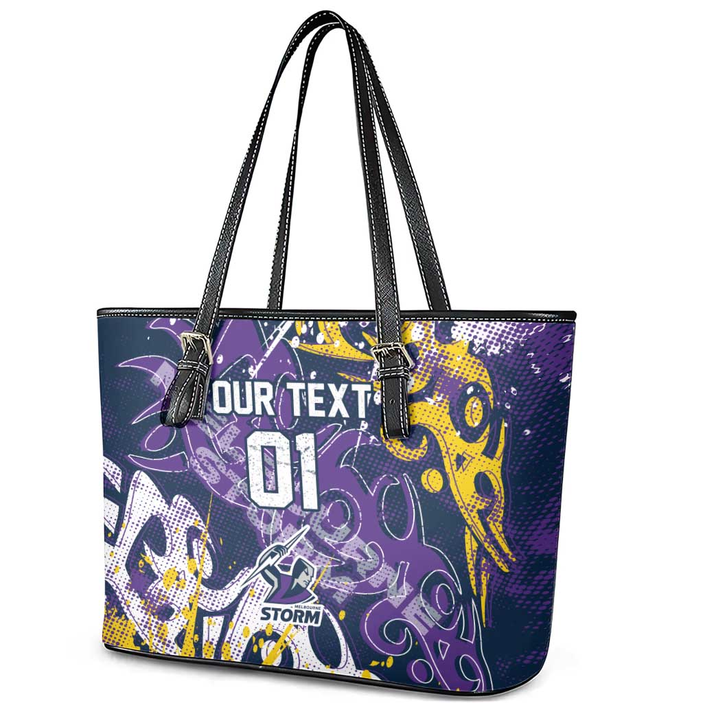 Personalized Melbourne Storm Rugby Leather Tote Bag Urban Street Graffiti Style - Distressed Splatter Elements