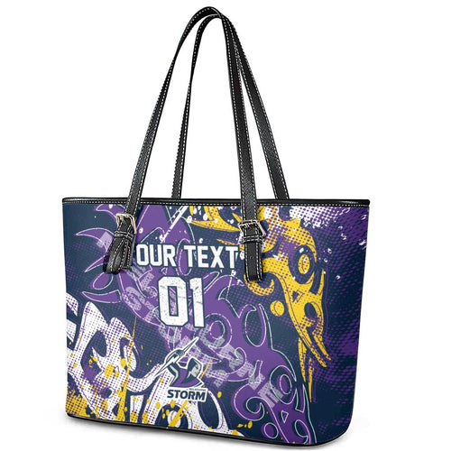 Personalized Melbourne Storm Rugby Leather Tote Bag Urban Street Graffiti Style - Distressed Splatter Elements