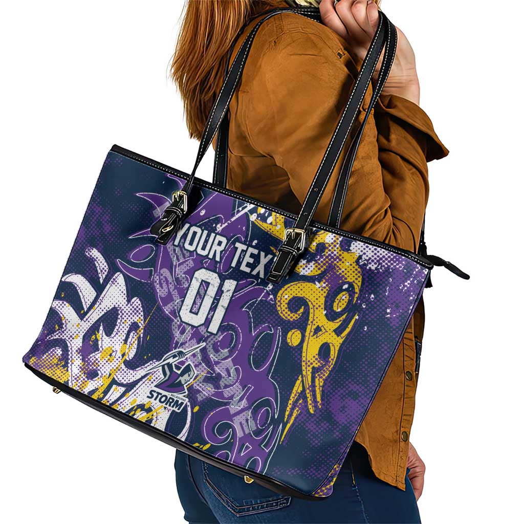 Personalized Melbourne Storm Rugby Leather Tote Bag Urban Street Graffiti Style - Distressed Splatter Elements