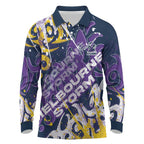 Personalized Melbourne Storm Rugby Long Sleeve Polo Shirt Urban Street Graffiti Style - Distressed Splatter Elements