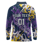Personalized Melbourne Storm Rugby Long Sleeve Polo Shirt Urban Street Graffiti Style - Distressed Splatter Elements