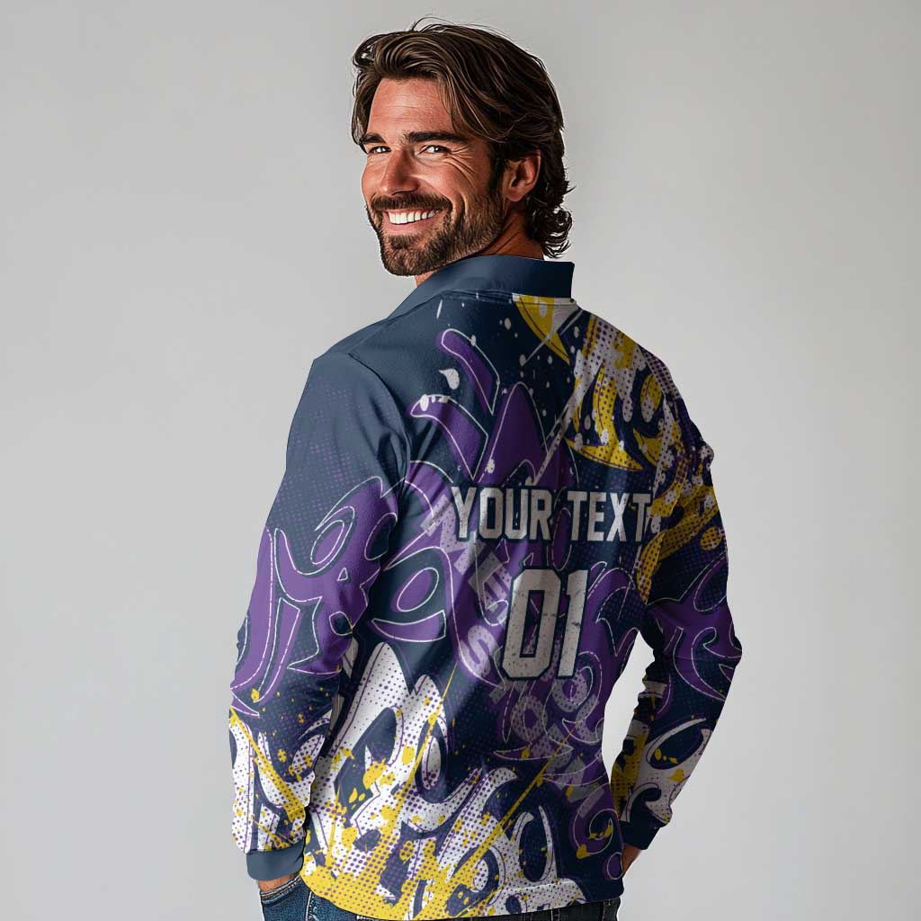 Personalized Melbourne Storm Rugby Long Sleeve Polo Shirt Urban Street Graffiti Style - Distressed Splatter Elements