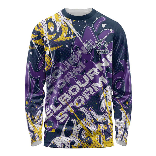 Personalized Melbourne Storm Rugby Long Sleeve Shirt Urban Street Graffiti Style - Distressed Splatter Elements