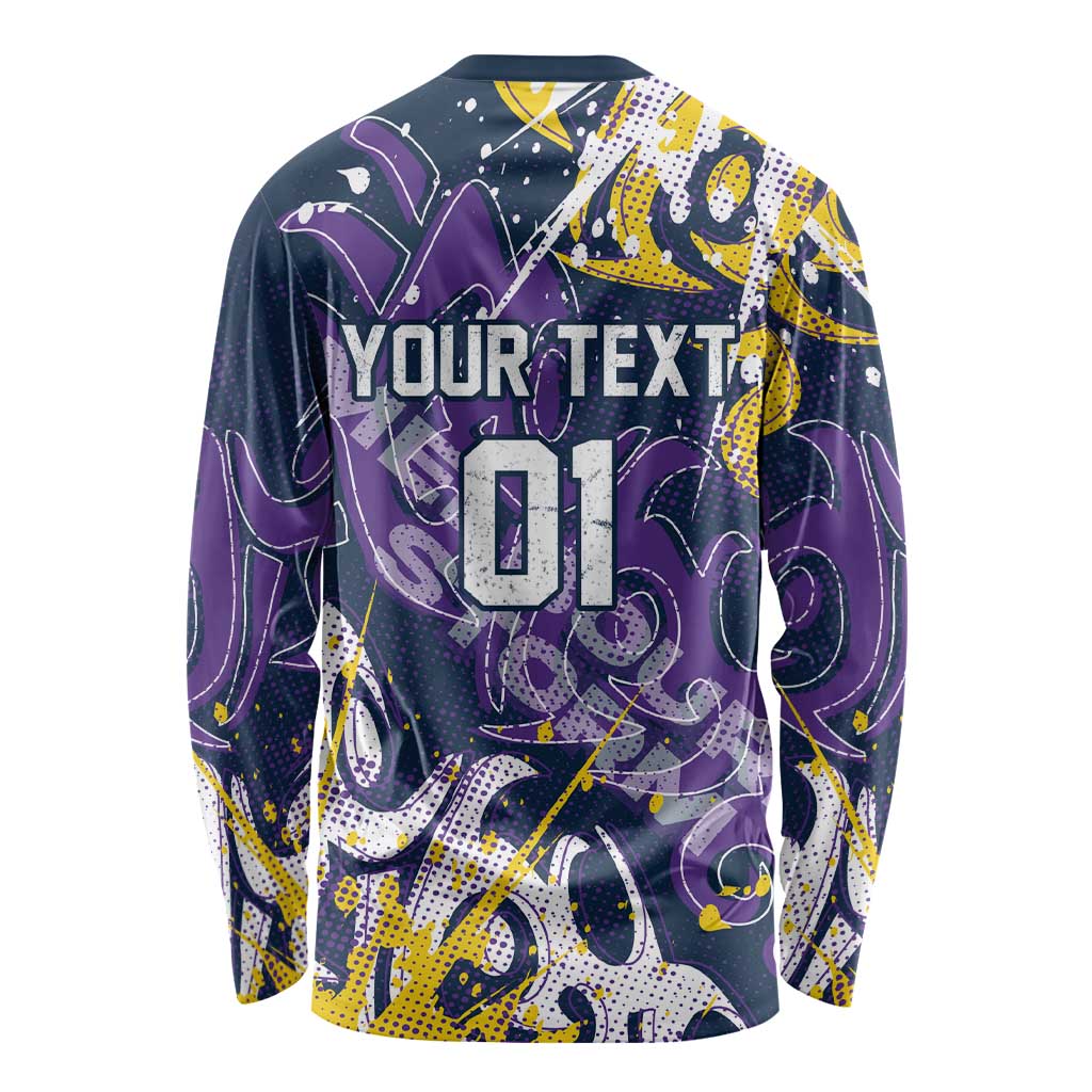 Personalized Melbourne Storm Rugby Long Sleeve Shirt Urban Street Graffiti Style - Distressed Splatter Elements