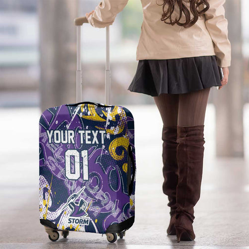 Personalized Melbourne Storm Rugby Luggage Cover Urban Street Graffiti Style - Distressed Splatter Elements
