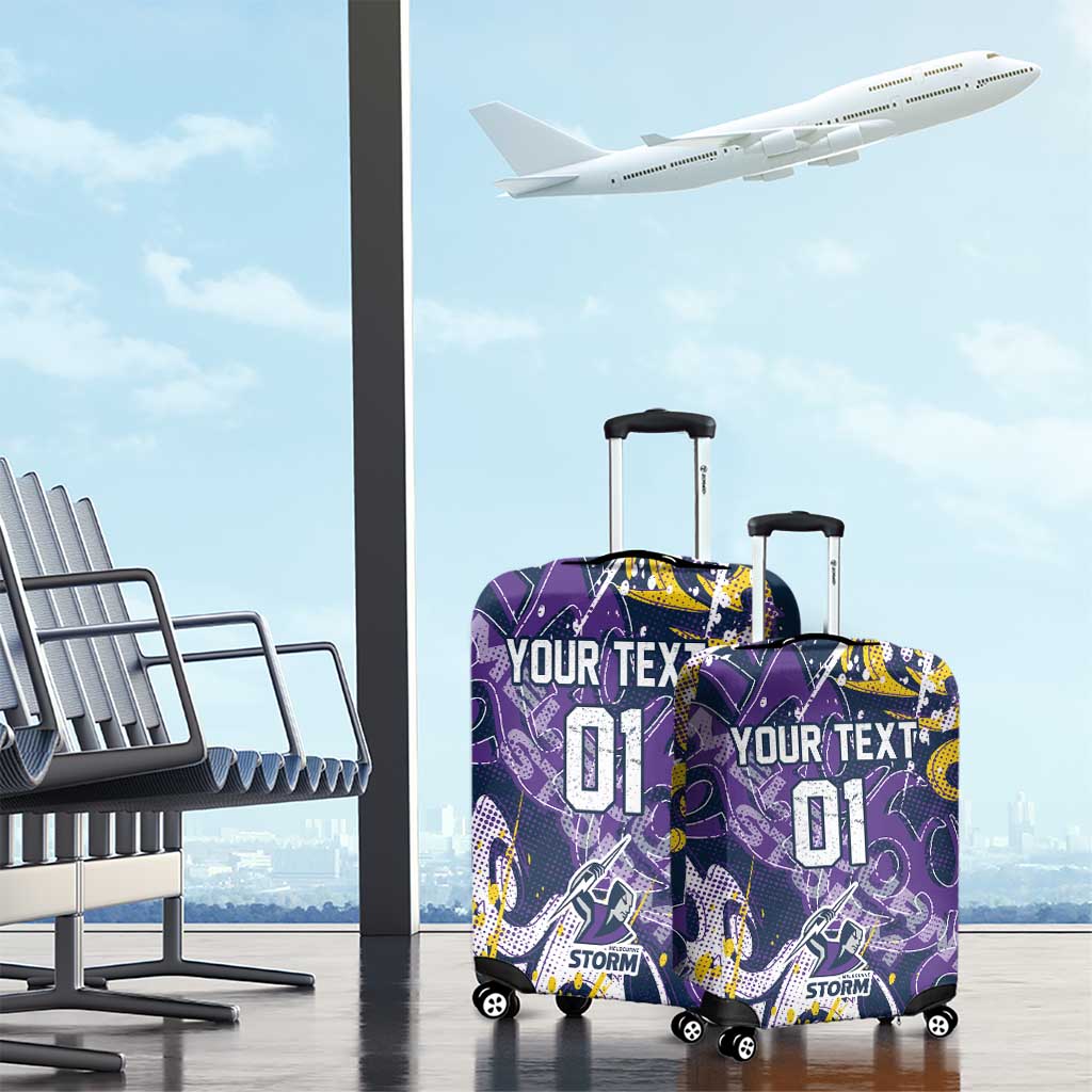 Personalized Melbourne Storm Rugby Luggage Cover Urban Street Graffiti Style - Distressed Splatter Elements