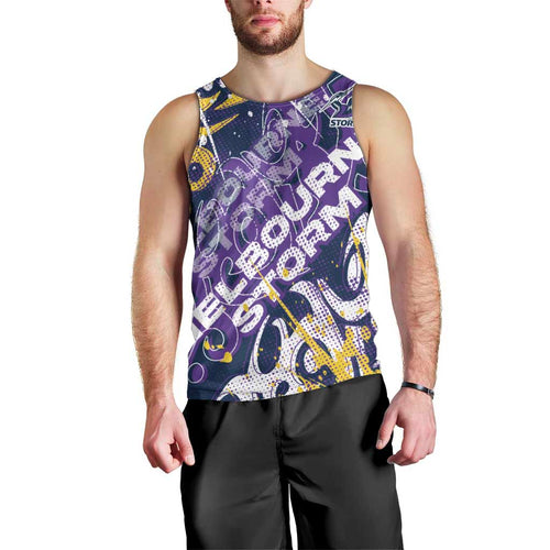 Personalized Melbourne Storm Rugby Men Tank Top Urban Street Graffiti Style - Distressed Splatter Elements