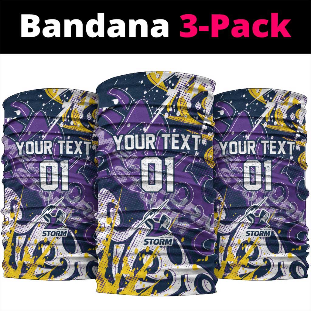 Personalized Melbourne Storm Rugby Neck Gaiter Urban Street Graffiti Style - Distressed Splatter Elements