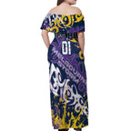 Personalized Melbourne Storm Rugby Off Shoulder Maxi Dress Urban Street Graffiti Style - Distressed Splatter Elements