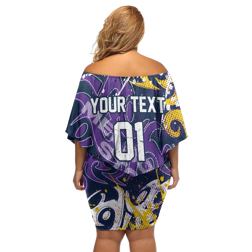 Personalized Melbourne Storm Rugby Off Shoulder Short Dress Urban Street Graffiti Style - Distressed Splatter Elements