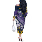 Personalized Melbourne Storm Rugby Off The Shoulder Long Sleeve Dress Urban Street Graffiti Style - Distressed Splatter Elements