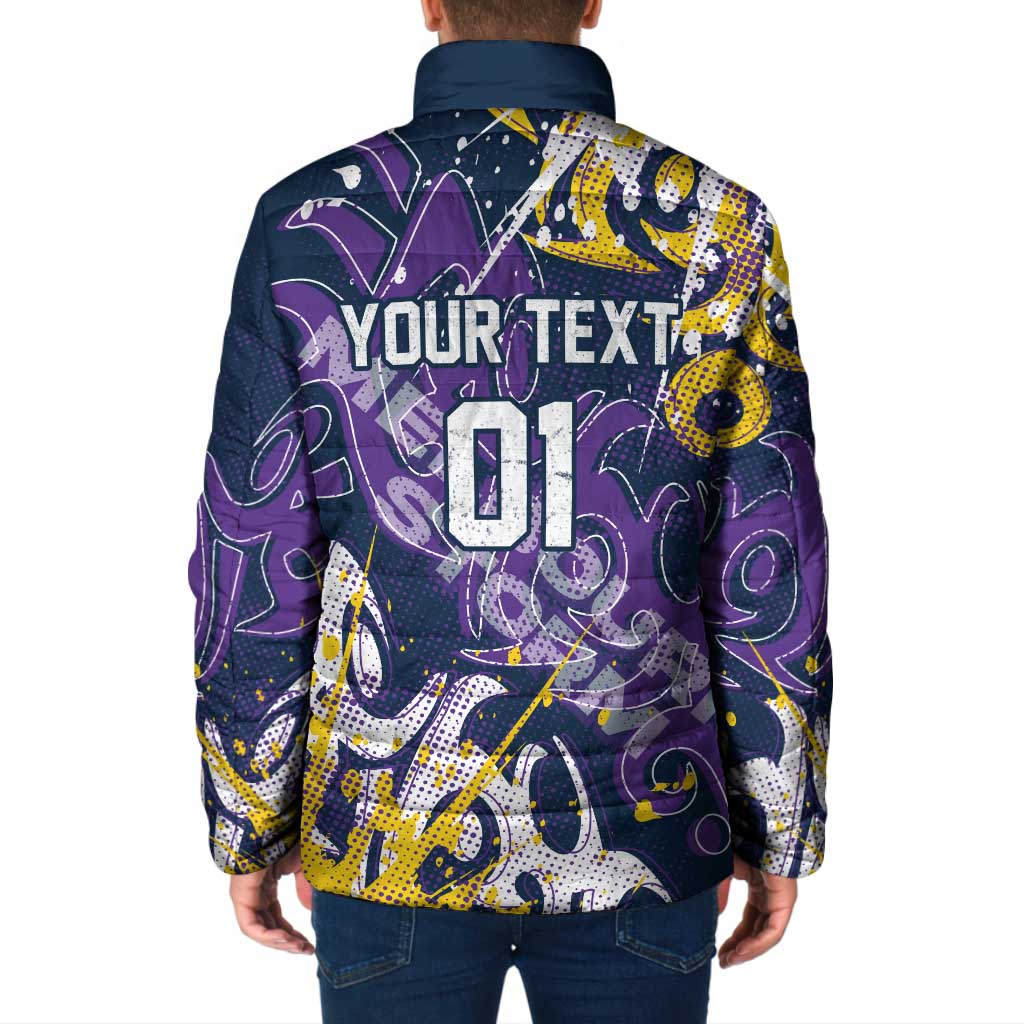 Personalized Melbourne Storm Rugby Padded Jacket Urban Street Graffiti Style - Distressed Splatter Elements