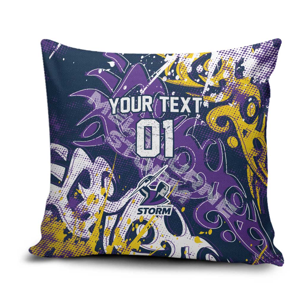 Personalized Melbourne Storm Rugby Pillow Cover Urban Street Graffiti Style - Distressed Splatter Elements