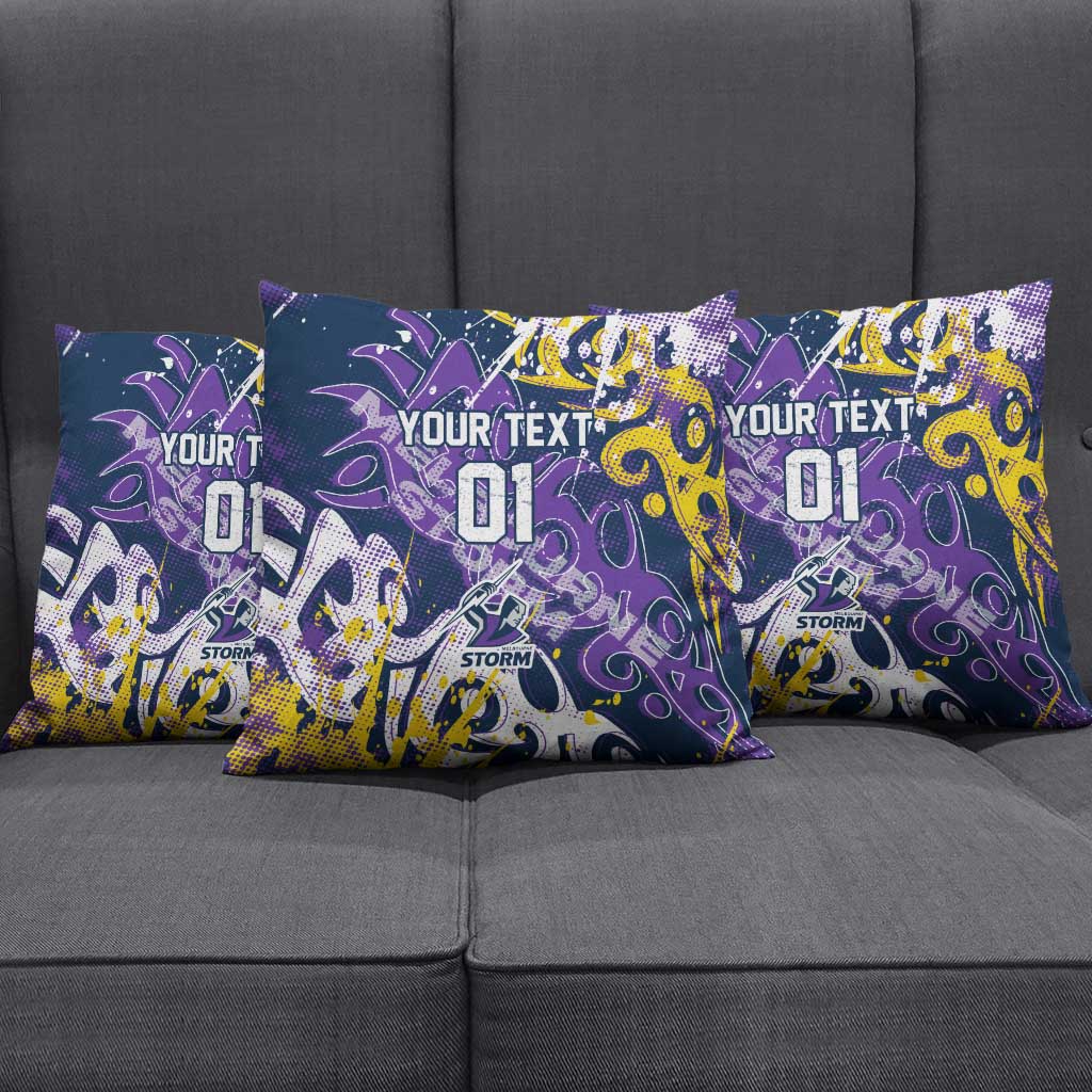 Personalized Melbourne Storm Rugby Pillow Cover Urban Street Graffiti Style - Distressed Splatter Elements