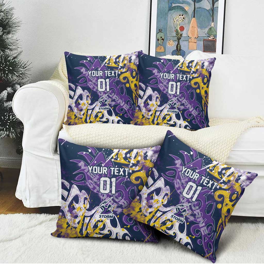 Personalized Melbourne Storm Rugby Pillow Cover Urban Street Graffiti Style - Distressed Splatter Elements