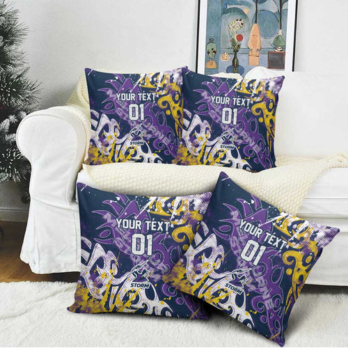 Personalized Melbourne Storm Rugby Pillow Cover Urban Street Graffiti Style - Distressed Splatter Elements