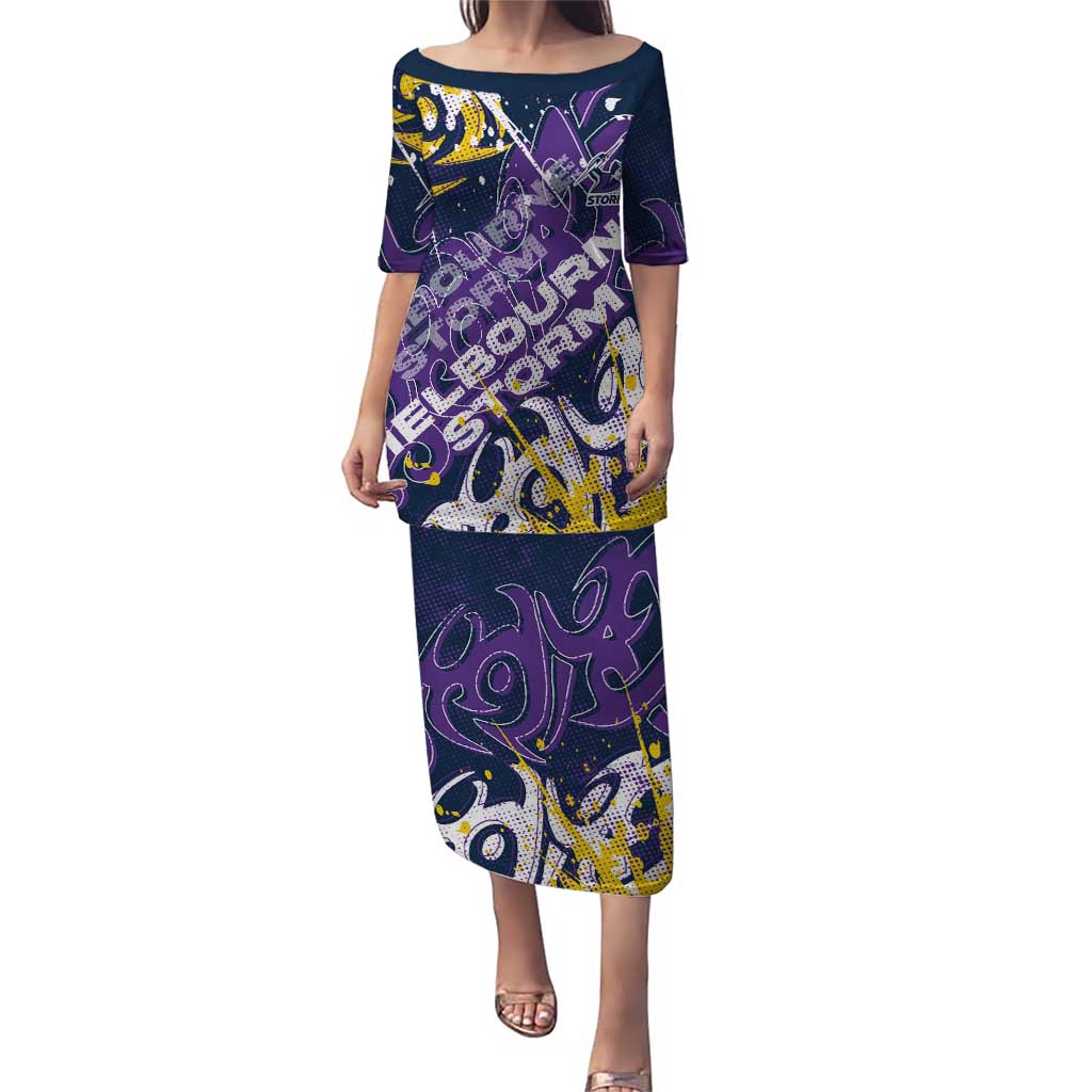 Personalized Melbourne Storm Rugby Puletasi Urban Street Graffiti Style - Distressed Splatter Elements