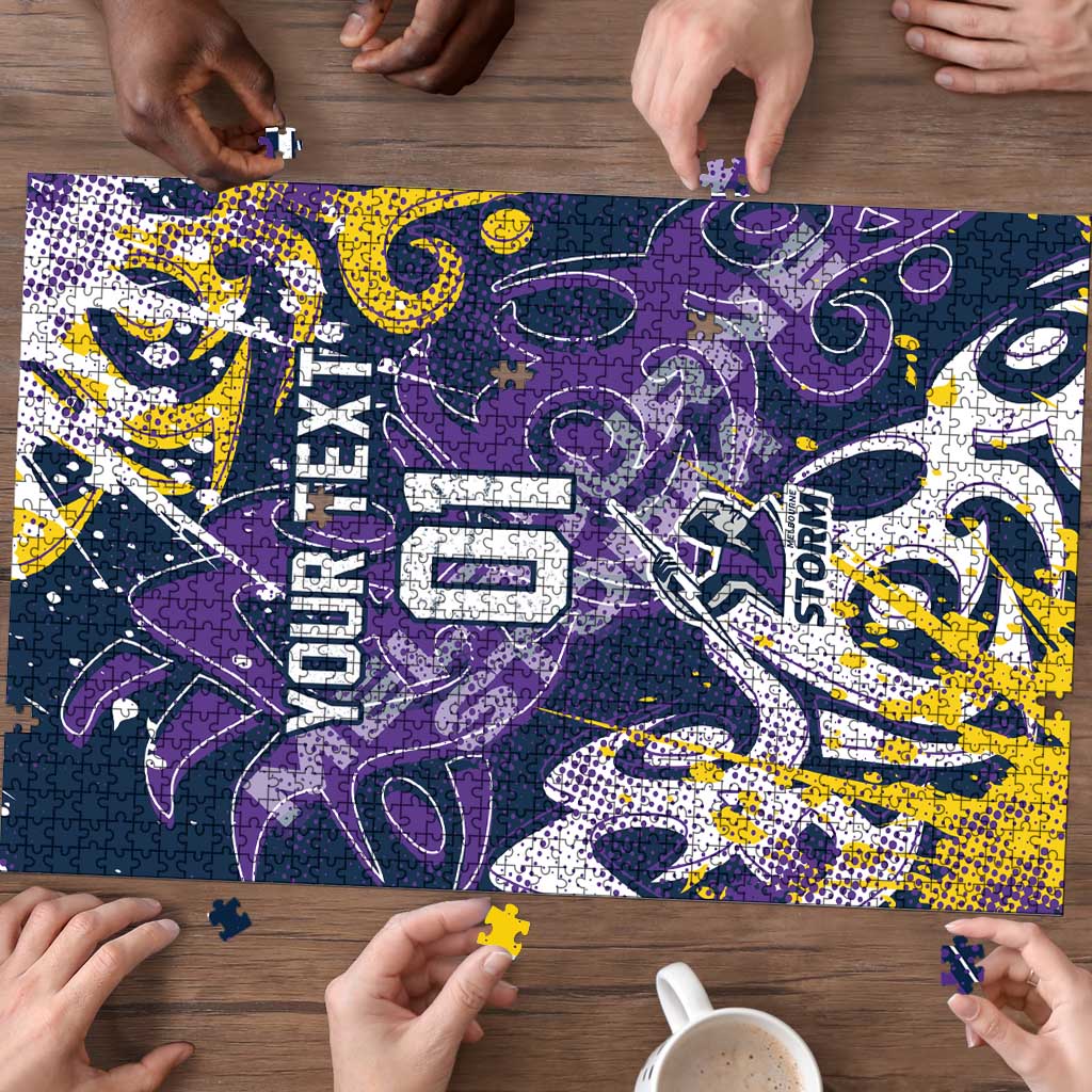 Personalized Melbourne Storm Rugby Puzzle Urban Street Graffiti Style - Distressed Splatter Elements