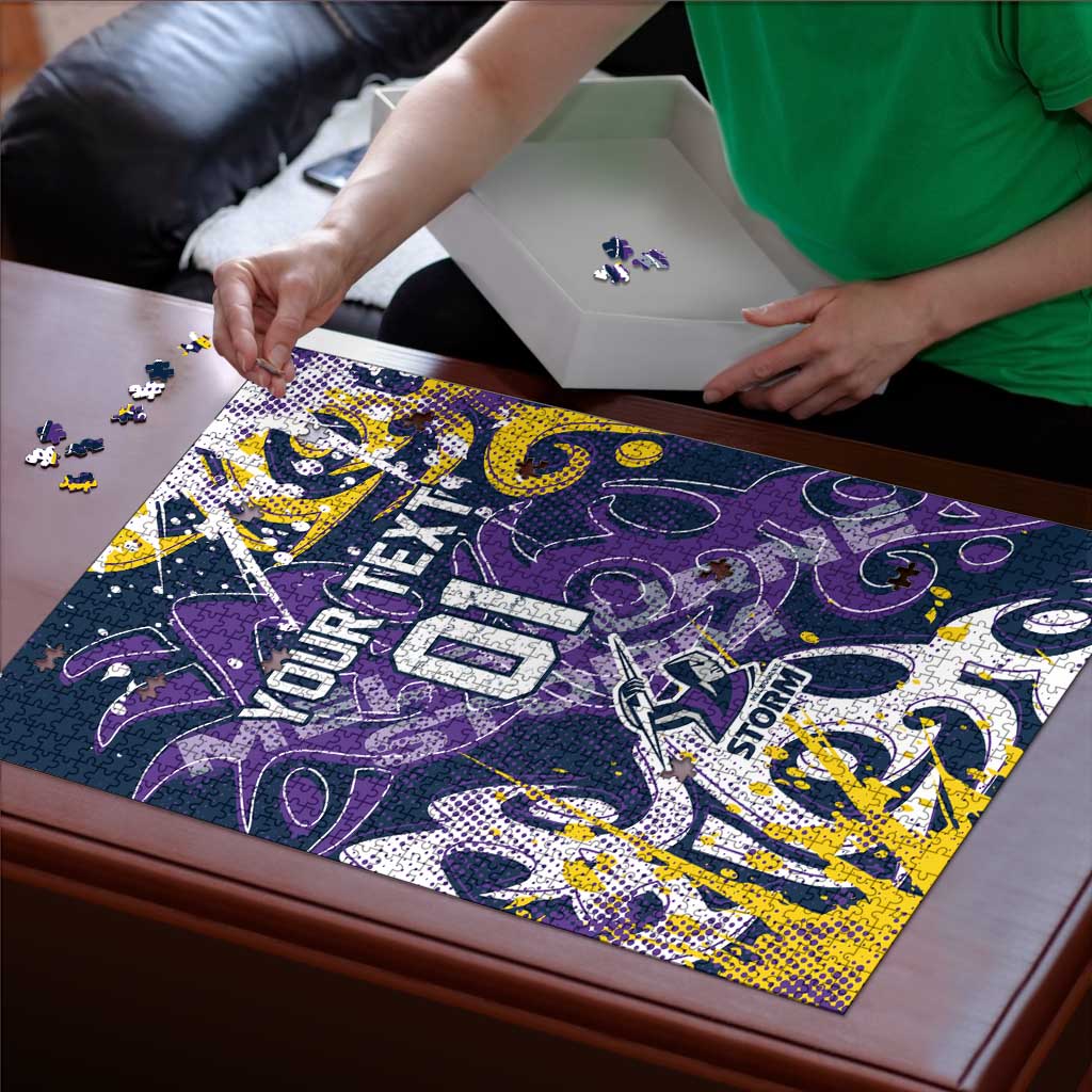 Personalized Melbourne Storm Rugby Puzzle Urban Street Graffiti Style - Distressed Splatter Elements