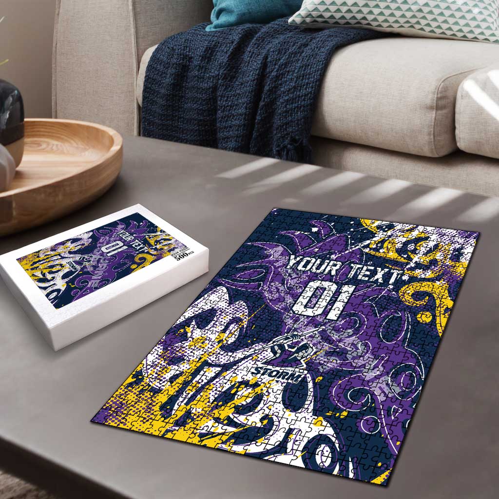 Personalized Melbourne Storm Rugby Puzzle Urban Street Graffiti Style - Distressed Splatter Elements
