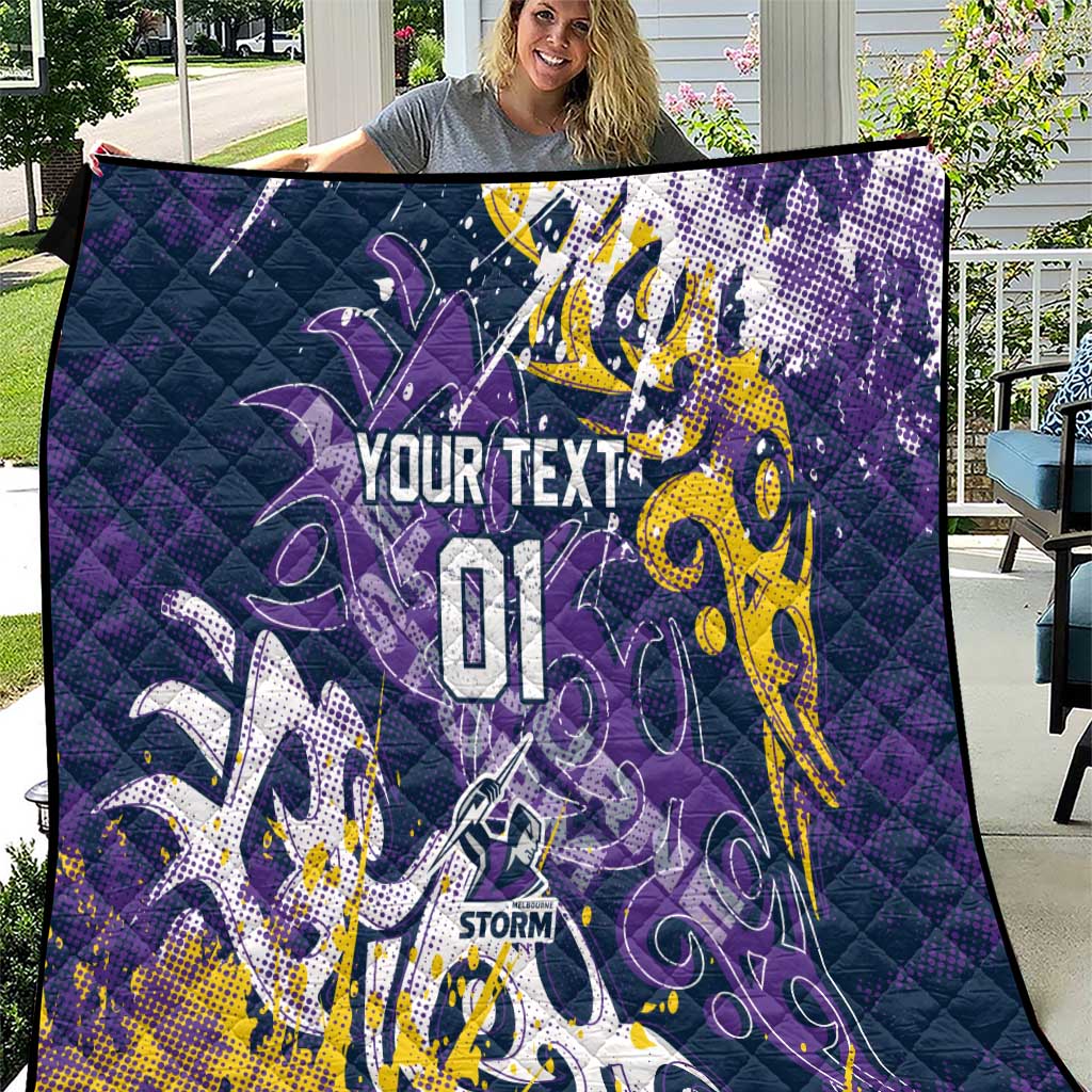 Personalized Melbourne Storm Rugby Quilt Urban Street Graffiti Style - Distressed Splatter Elements