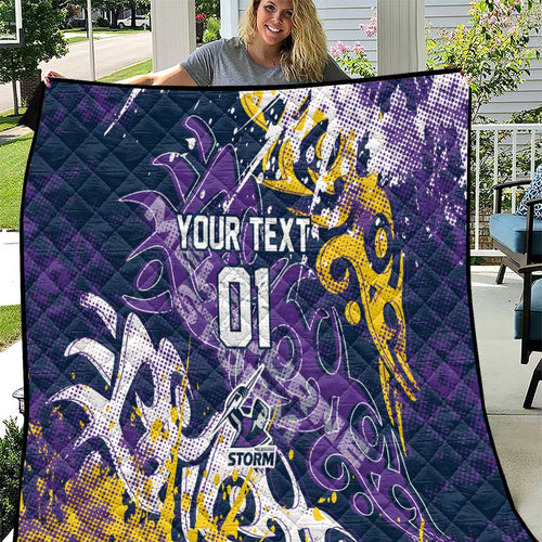 Personalized Melbourne Storm Rugby Quilt Urban Street Graffiti Style - Distressed Splatter Elements