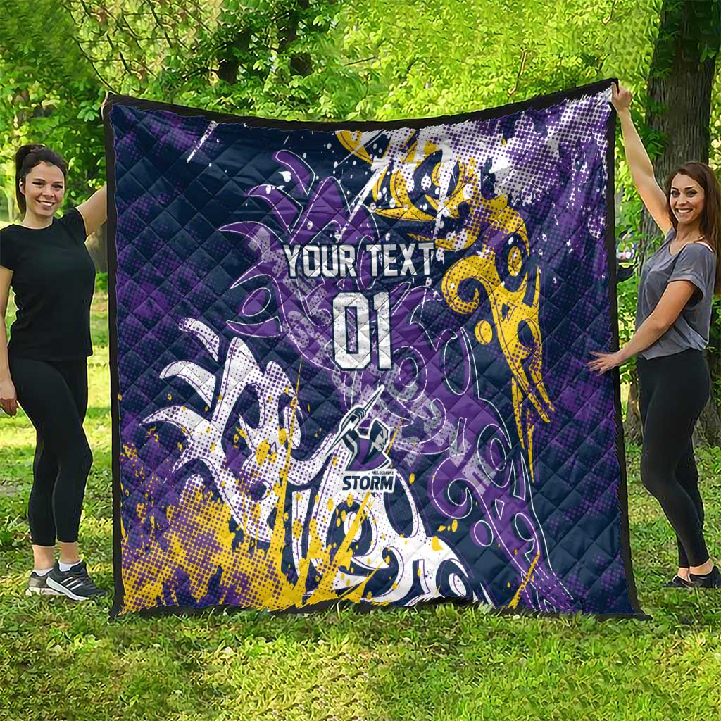 Personalized Melbourne Storm Rugby Quilt Urban Street Graffiti Style - Distressed Splatter Elements
