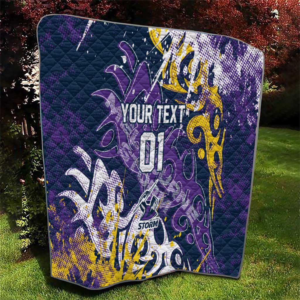 Personalized Melbourne Storm Rugby Quilt Urban Street Graffiti Style - Distressed Splatter Elements
