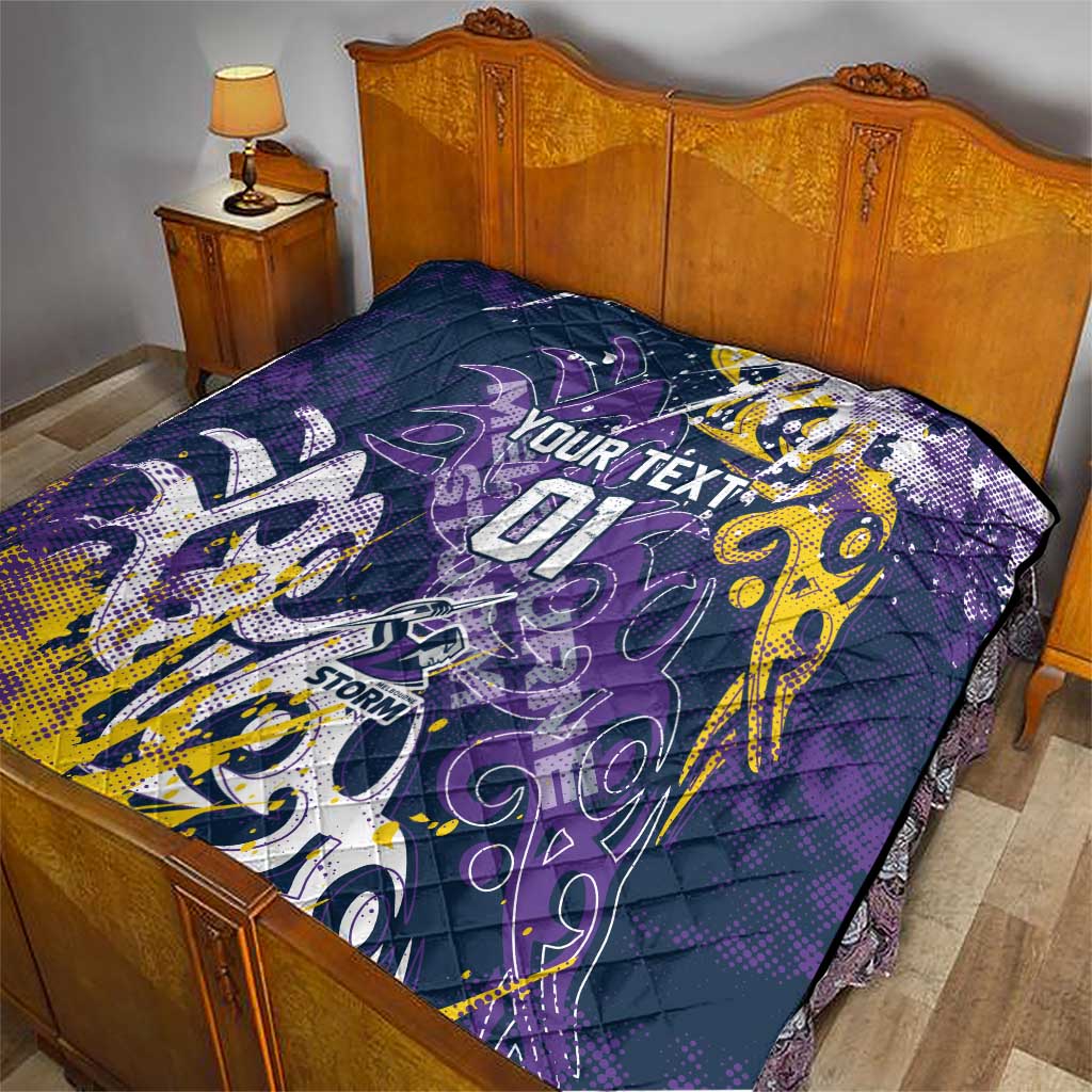 Personalized Melbourne Storm Rugby Quilt Urban Street Graffiti Style - Distressed Splatter Elements