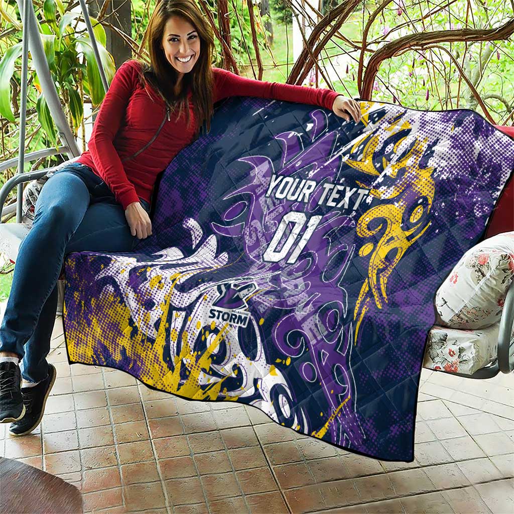 Personalized Melbourne Storm Rugby Quilt Urban Street Graffiti Style - Distressed Splatter Elements