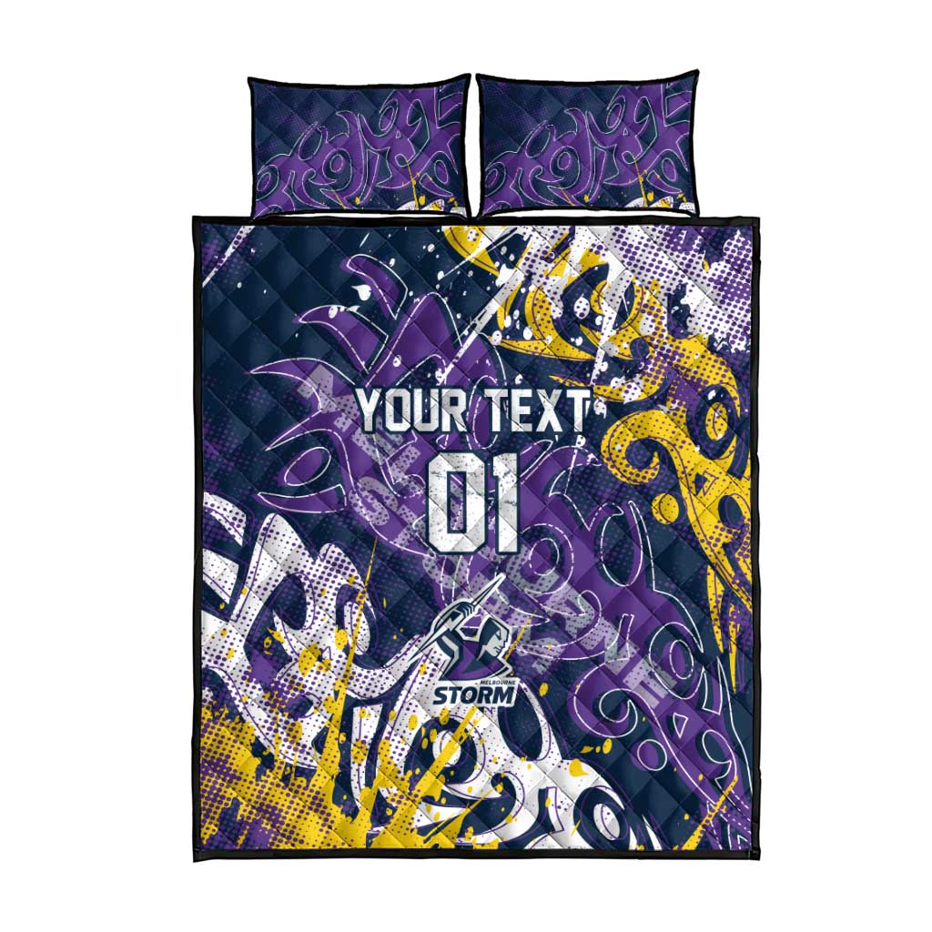 Personalized Melbourne Storm Rugby Quilt Bed Set Urban Street Graffiti Style - Distressed Splatter Elements