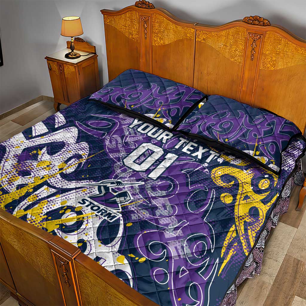 Personalized Melbourne Storm Rugby Quilt Bed Set Urban Street Graffiti Style - Distressed Splatter Elements