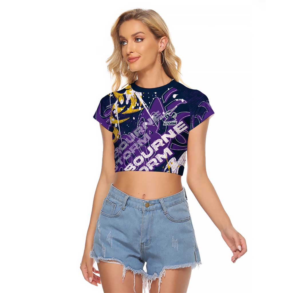 Personalized Melbourne Storm Rugby Raglan Cropped T Shirt Urban Street Graffiti Style - Distressed Splatter Elements